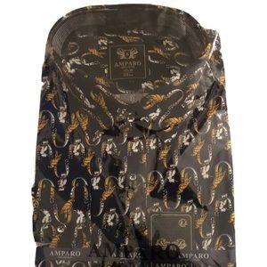 Amparo Fashion Black, White, & Gold Dress Shirt
